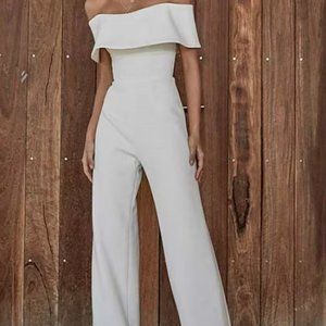 Chic Ivory Off-the-shoulder Jumpsuit